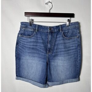 Wrangler Denim Bermuda Shorts Womens 14 Blue Stretch 5 Pocket Cuffed Summer